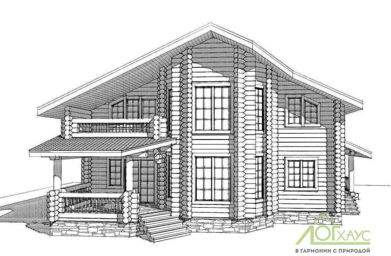 Эскизная визуализация проекта дома из бревна №285